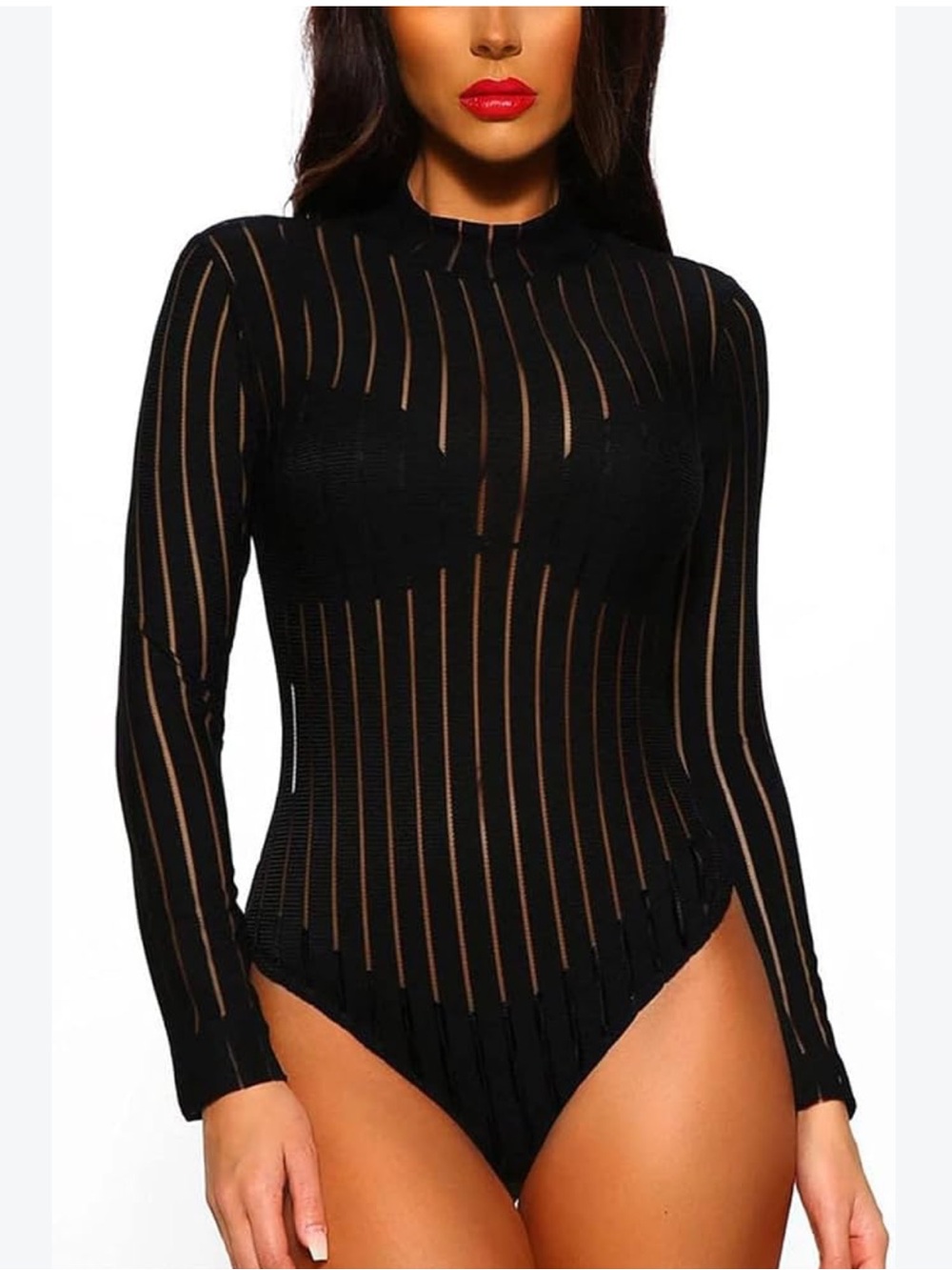 Women's Ribbed Knit Tee Top Mock Neck Long Sleeve Bodysuit NEW S